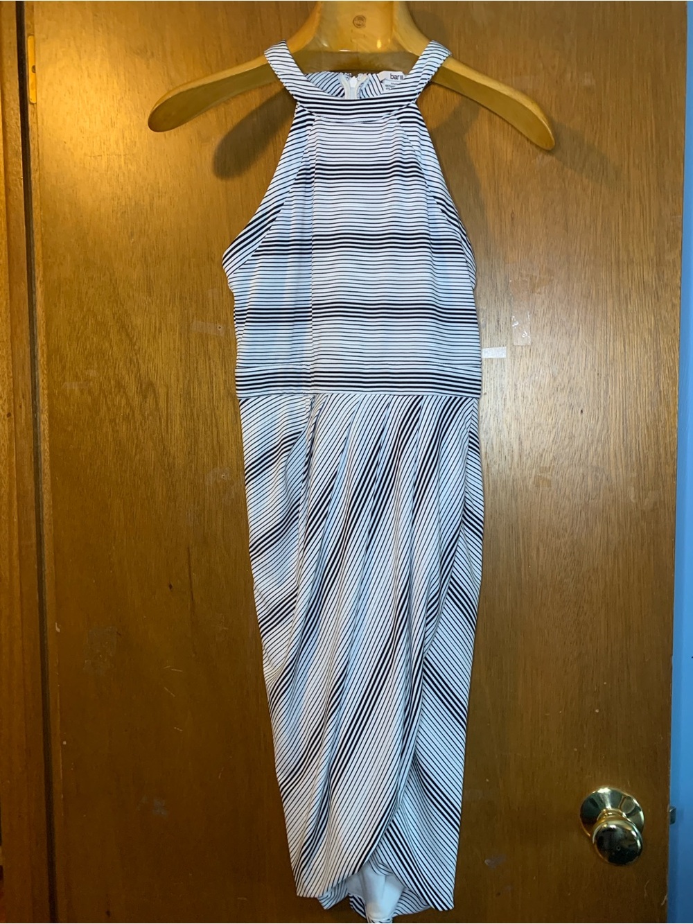 Bar III White and Black Striped Halter Midi Dress